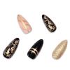 imageBABALAL Almond Press on Nails Medium Fake Nails White French Glue on Nails Black Star Rhinestones Acrylic Nails 24Pcs Stiletto False Nails for Women and GirlsFNf408