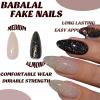 imageBABALAL Almond Press on Nails Medium Fake Nails White French Glue on Nails Black Star Rhinestones Acrylic Nails 24Pcs Stiletto False Nails for Women and GirlsFNf414