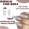 imageBABALAL Almond Press on Nails Medium Fake Nails White French Glue on Nails Black Star Rhinestones Acrylic Nails 24Pcs Stiletto False Nails for Women and GirlsFNf416