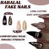 imageBABALAL Almond Press on Nails Medium Fake Nails White French Glue on Nails Black Star Rhinestones Acrylic Nails 24Pcs Stiletto False Nails for Women and GirlsFNf408