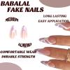 imageBABALAL Almond Press on Nails Medium Fake Nails White French Glue on Nails Black Star Rhinestones Acrylic Nails 24Pcs Stiletto False Nails for Women and GirlsFNf406