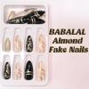 imageBABALAL Almond Press on Nails Medium Fake Nails White French Glue on Nails Black Star Rhinestones Acrylic Nails 24Pcs Stiletto False Nails for Women and GirlsFNf408
