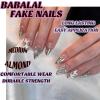 imageBABALAL Almond Press on Nails Medium Fake Nails White French Glue on Nails Black Star Rhinestones Acrylic Nails 24Pcs Stiletto False Nails for Women and GirlsFNf405sliver