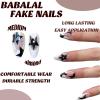 imageBABALAL Almond Press on Nails Medium Fake Nails White French Glue on Nails Black Star Rhinestones Acrylic Nails 24Pcs Stiletto False Nails for Women and GirlsFNf404