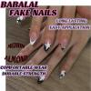 imageBABALAL Almond Press on Nails Medium Fake Nails White French Glue on Nails Black Star Rhinestones Acrylic Nails 24Pcs Stiletto False Nails for Women and GirlsFNf406star