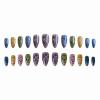 imageBABALAL Almond Press on Nails Medium Fake Nails White French Glue on Nails Black Star Rhinestones Acrylic Nails 24Pcs Stiletto False Nails for Women and GirlsFNf402colorful