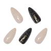 imageBABALAL Almond Press on Nails Medium Fake Nails White French Glue on Nails Black Star Rhinestones Acrylic Nails 24Pcs Stiletto False Nails for Women and GirlsFNf414
