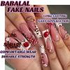 imageBABALAL Coffin Press on Nails Long Fake Nails Glossy Glue Nails Brown Fall Acrylic Nails Ballerina Manicure Stick on False Nails for Women and GirlsO105
