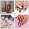 imageBABALAL Medium Length Press on Nails Square Fake Nails Squoval Nails Glossy Acrylic Nails Cow Print Glue on Nails for Women and Girls