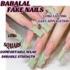 imageBABALAL Press on Nails Long Coffin Fake Nails Blue French Tip Glue on Nails 3d Texture Flower Design Coquette Acrylic Nails 24Pcs Ballerina Handmade Stick on False NailsANK204