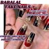 imageBABALAL Press on Nails Long Coffin Fake Nails Dark Red Black Glue on Nails Gold Glitter Bling Acrylic Nails 24Pcs Burgundy False Nails Ballerina Glossy Manicure Stick on Nails