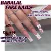 imageBABALAL Press on Nails Long Square Fake Nails Green French Tip Glue on Nails with Cross Charm Gothic Acrylic Nails Gold Chrome Luxury False Nails 24Pcs Squoval Nails Artificial Nails for Women GirlsFNY05pink
