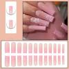 imageBABALAL Press on Nails Long Square Fake Nails Green French Tip Glue on Nails with Cross Charm Gothic Acrylic Nails Gold Chrome Luxury False Nails 24Pcs Squoval Nails Artificial Nails for Women GirlsFNY14pink