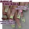 imageBABALAL Press on Nails Long Square Fake Nails Green French Tip Glue on Nails with Cross Charm Gothic Acrylic Nails Gold Chrome Luxury False Nails 24Pcs Squoval Nails Artificial Nails for Women GirlsFNY03green