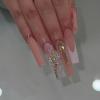 imageBABALAL Press on Nails Long Square Fake Nails Green French Tip Glue on Nails with Cross Charm Gothic Acrylic Nails Gold Chrome Luxury False Nails 24Pcs Squoval Nails Artificial Nails for Women GirlsFNY06butterfly