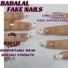 imageBABALAL Press on Nails Long Square Fake Nails Green French Tip Glue on Nails with Cross Charm Gothic Acrylic Nails Gold Chrome Luxury False Nails 24Pcs Squoval Nails Artificial Nails for Women GirlsFNY07white