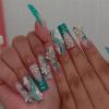 imageBABALAL Press on Nails Long Square Fake Nails Green French Tip Glue on Nails with Cross Charm Gothic Acrylic Nails Gold Chrome Luxury False Nails 24Pcs Squoval Nails Artificial Nails for Women GirlsFNY12glitter