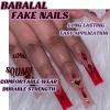 imageBABALAL Press on Nails Long Square Fake Nails Green French Tip Glue on Nails with Cross Charm Gothic Acrylic Nails Gold Chrome Luxury False Nails 24Pcs Squoval Nails Artificial Nails for Women GirlsFNY09red