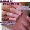 imageBABALAL Press on Nails Long Square Fake Nails Green French Tip Glue on Nails with Cross Charm Gothic Acrylic Nails Gold Chrome Luxury False Nails 24Pcs Squoval Nails Artificial Nails for Women GirlsFNY14pink
