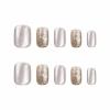imageBABALAL Purple Press on Nails Short Square Fake Nails Cat Eye Glue on Nails Golden Glitter Shiny Acrylic Nails 24Pcs Squoval Manicure Artificial DIY False Nails for Women and GirlsFNU105grey