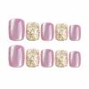 imageBABALAL Purple Press on Nails Short Square Fake Nails Cat Eye Glue on Nails Golden Glitter Shiny Acrylic Nails 24Pcs Squoval Manicure Artificial DIY False Nails for Women and GirlsFNU117purple