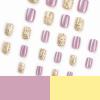 imageBABALAL Purple Press on Nails Short Square Fake Nails Cat Eye Glue on Nails Golden Glitter Shiny Acrylic Nails 24Pcs Squoval Manicure Artificial DIY False Nails for Women and GirlsFNU117purple