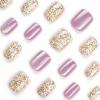 imageBABALAL Purple Press on Nails Short Square Fake Nails Cat Eye Glue on Nails Golden Glitter Shiny Acrylic Nails 24Pcs Squoval Manicure Artificial DIY False Nails for Women and GirlsFNU117purple