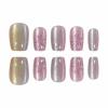 imageBABALAL Purple Press on Nails Short Square Fake Nails Cat Eye Glue on Nails Golden Glitter Shiny Acrylic Nails 24Pcs Squoval Manicure Artificial DIY False Nails for Women and GirlsFNU102pink