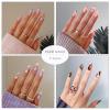 imageBABALAL Round Press on Nails Medium Fake Nails with Nail Glue Glue on Nails 24pcs Oval Acrylic Nails with Swirl French Nails for Women and GirlsNAILA05