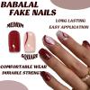 imageBABALAL Round Press on Nails Short Fake Nails Cow Print French Tip Glue on Nails 24Pcs Oval Acrylic Nails for Women and GirlsFNG105red