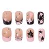 imageBABALAL Round Press on Nails Short Fake Nails Cow Print French Tip Glue on Nails 24Pcs Oval Acrylic Nails for Women and GirlsFNG109star