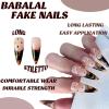 imageBABALAL Round Press on Nails Short Fake Nails Cow Print French Tip Glue on Nails 24Pcs Oval Acrylic Nails for Women and GirlsFNG123brown