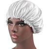 imageBABALAL Satin Sleep Cap 3 Pieces Adjustable Stain Bonnet Soft Sleeping Hat for Women and Girls All Hairstyles Wine Red Black Grey