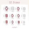 imageBABALAL Short Square Press on Nails Cute UV Gel Nails Checkerboard Designer Nails Glossy Fake Fingernails for Women and Girls