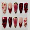 imageBABALAL Almond Press on Nails Medium Fake Nails White French Glue on Nails Black Star Rhinestones Acrylic Nails 24Pcs Stiletto False Nails for Women and GirlsFNf402cherry