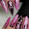 imageBABALAL Almond Press on Nails Medium Fake Nails White French Glue on Nails Black Star Rhinestones Acrylic Nails 24Pcs Stiletto False Nails for Women and GirlsFNf430