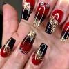 imageBABALAL Press on Nails Long Coffin Fake Nails Dark Red Black Glue on Nails Gold Glitter Bling Acrylic Nails 24Pcs Burgundy False Nails Ballerina Glossy Manicure Stick on Nails