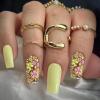 imageBABALAL Press on Nails Medium Square Fake Nails Yellow French Tip Glue on Nails Flower Coquette Acrylic Nails Summer False Nails Art Design 24Pcs Squoval Manicure Stick on Nails for Women GirlsBNI01