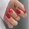 imageBABALAL Round Press on Nails Short Fake Nails Cow Print French Tip Glue on Nails 24Pcs Oval Acrylic Nails for Women and GirlsFNG119red