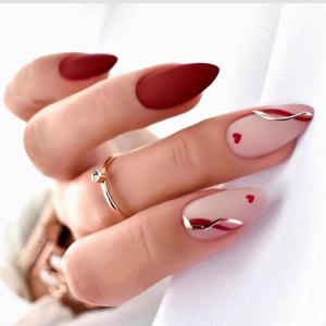 imageBABALAL Almond Press on Nails Medium Fake Nails White French Glue on Nails Black Star Rhinestones Acrylic Nails 24Pcs Stiletto False Nails for Women and GirlsFNf416heart