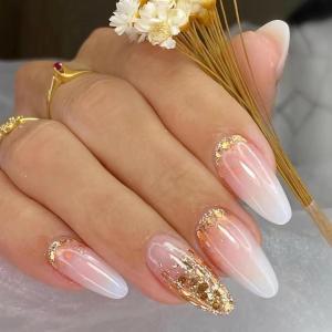 imageBABALAL Almond Press on Nails Medium Fake Nails White French Glue on Nails Black Star Rhinestones Acrylic Nails 24Pcs Stiletto False Nails for Women and GirlsFNf405