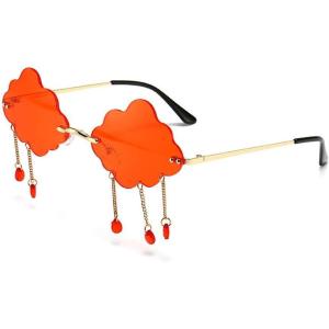 imageBABALAL Cloud Rimless Sunglasses for Women Vintage Creative Sunglasses Cute Disco Glasses Irregular Eyewear