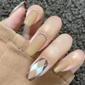 imageBABALAL Coffin Press on Nails 24Pcs Blue Fake Nails Long False Nails Glossy Acrylic Nail Tips for Women and GirlsNAILU15