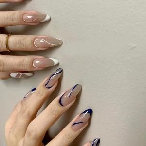 imageBABALAL Coffin Press on Nails 24Pcs Blue Fake Nails Long False Nails Glossy Acrylic Nail Tips for Women and GirlsNAILU17