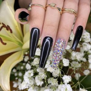 imageBABALAL Coffin Press on Nails Medium Fake Nails Glossy Glue on Nails 24pcs Ballerina Acrylic Nails Glitter Full Cover False NailsNAILN07