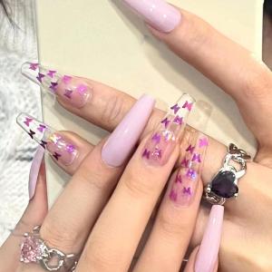 imageBABALAL Coffin Press on Nails Medium Fake Nails Glossy Glue on Nails 24pcs Ballerina Acrylic Nails Glitter Full Cover False NailsNAILN12