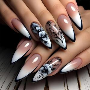 imageBABALAL Heart Press on Nails Medium Square Fake Nails Black White Glue on Nails Romantic Valentine Day Acrylic Nails 24Pcs Cute False Nails Manicure Stick on Nails Squoval Glossy Artificial NailsANTA109