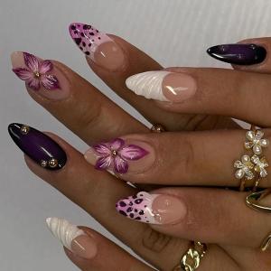 imageBABALAL Heart Press on Nails Medium Square Fake Nails Black White Glue on Nails Romantic Valentine Day Acrylic Nails 24Pcs Cute False Nails Manicure Stick on Nails Squoval Glossy Artificial NailsANTA110
