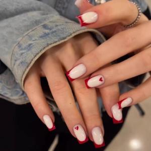 imageBABALAL Heart Press on Nails Medium Square Fake Nails Black White Glue on Nails Romantic Valentine Day Acrylic Nails 24Pcs Cute False Nails Manicure Stick on Nails Squoval Glossy Artificial NailsANTA114