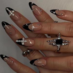 imageBABALAL Heart Press on Nails Medium Square Fake Nails Black White Glue on Nails Romantic Valentine Day Acrylic Nails 24Pcs Cute False Nails Manicure Stick on Nails Squoval Glossy Artificial NailsANTA107